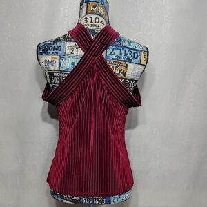 NWT Deep Red Pleated Halter Blouse XL